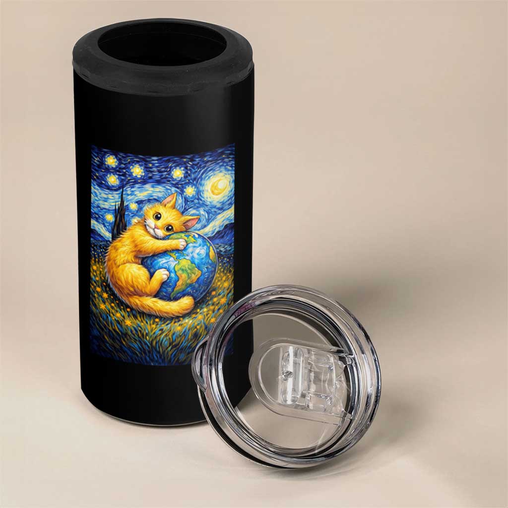 Earth Day 4 in 1 Can Cooler Tumbler Starry Night Cat Hugging Earth