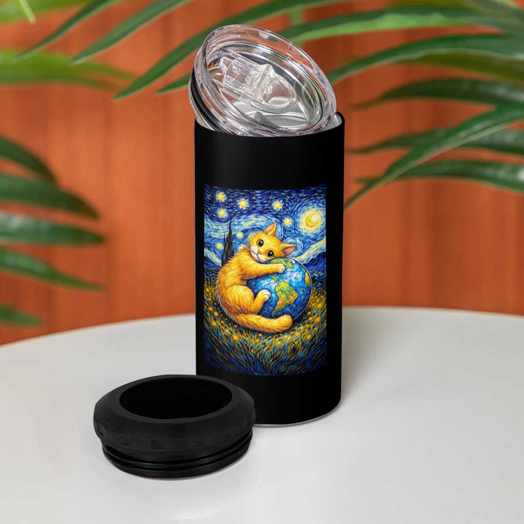 Earth Day 4 in 1 Can Cooler Tumbler Starry Night Cat Hugging Earth