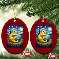 Earth Day Ceramic Ornament Starry Night Cat Hugging Earth