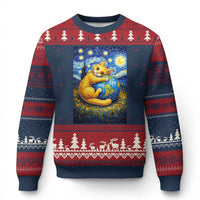 Earth Day Ugly Christmas Sweater Starry Night Cat Hugging Earth