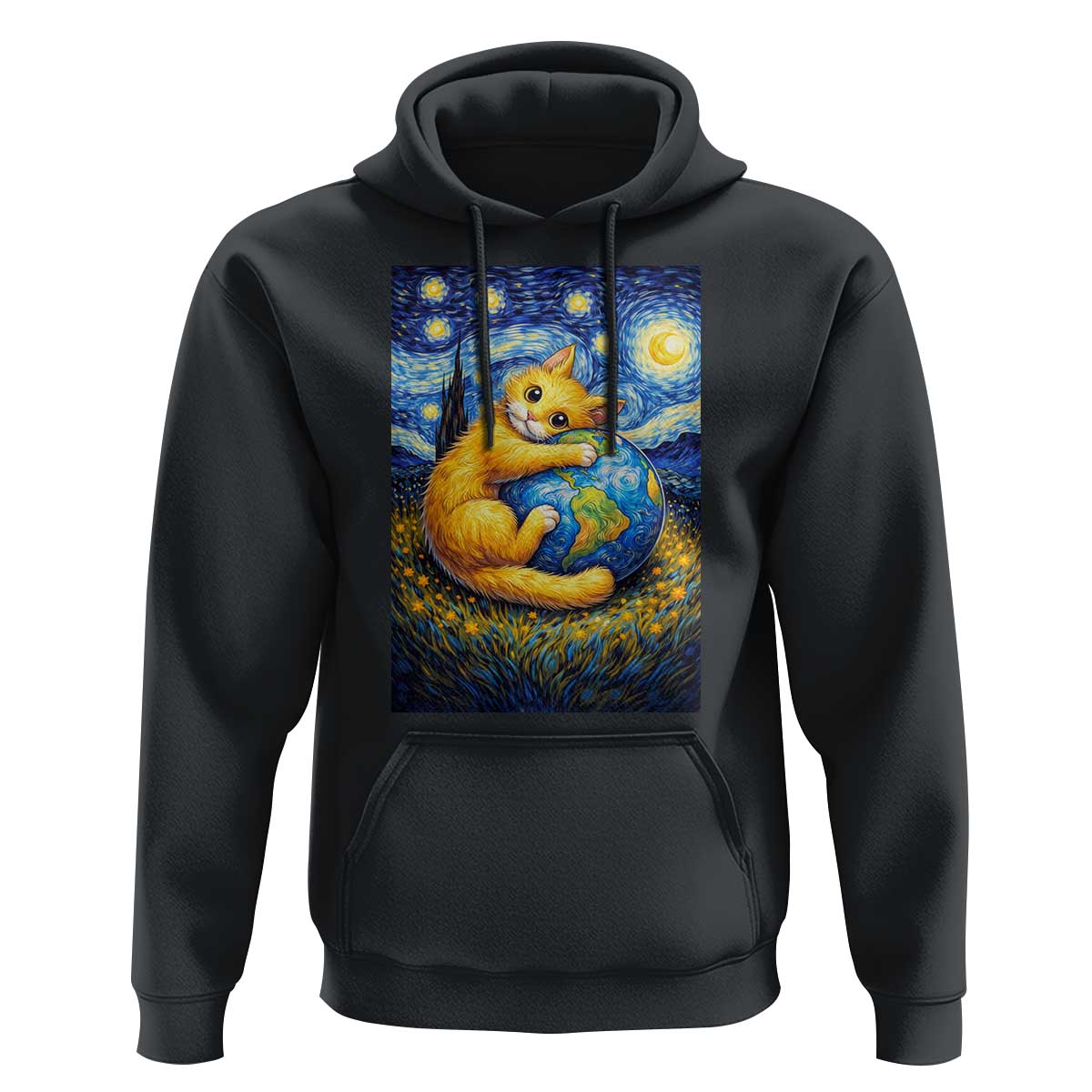 Earth Day Hoodie Starry Night Cat Hugging Earth
