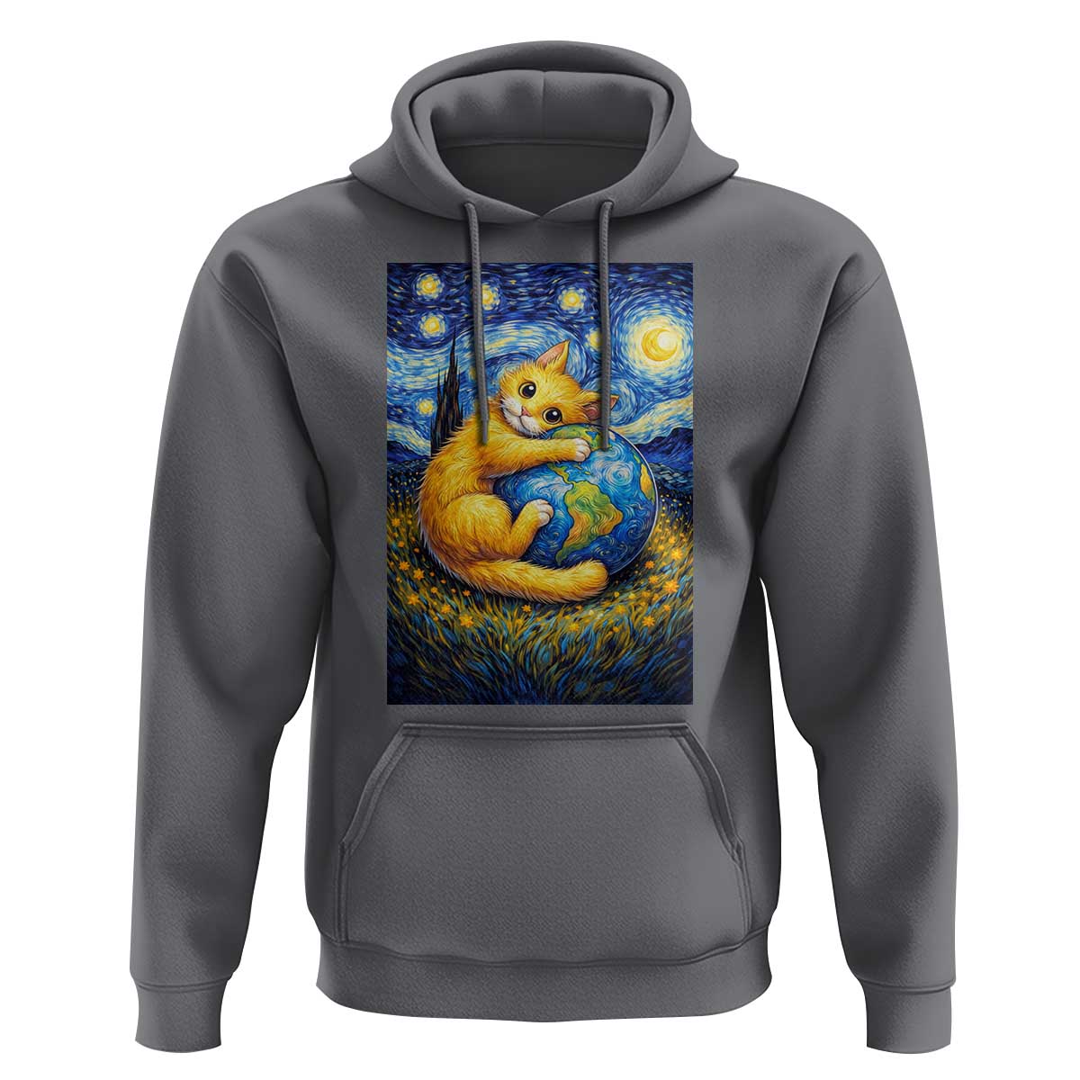 Earth Day Hoodie Starry Night Cat Hugging Earth