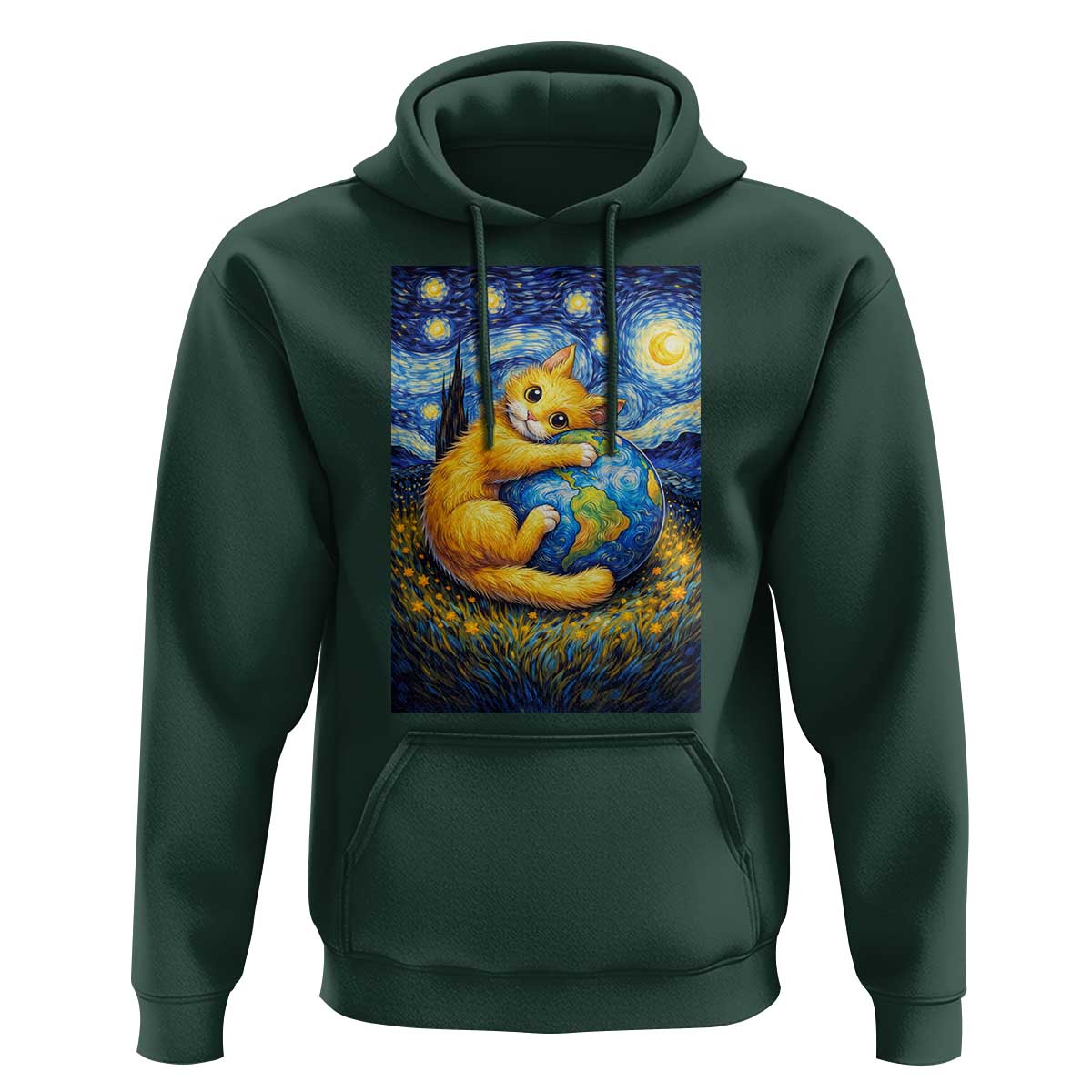 Earth Day Hoodie Starry Night Cat Hugging Earth