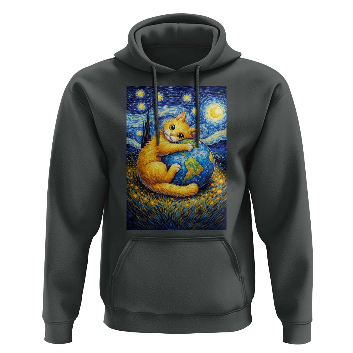 Earth Day Hoodie Starry Night Cat Hugging Earth