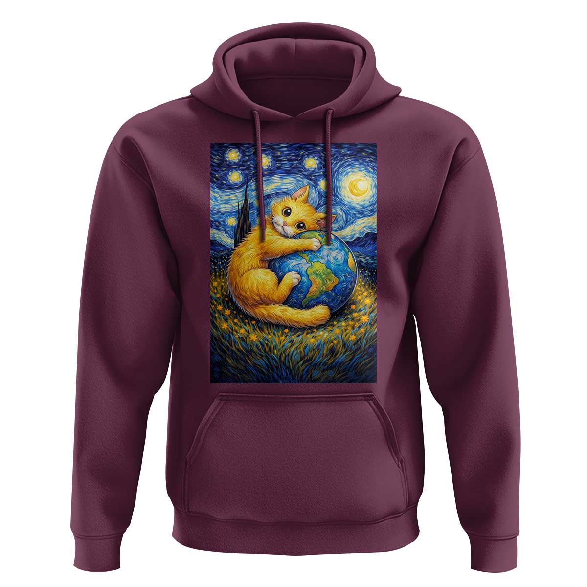 Earth Day Hoodie Starry Night Cat Hugging Earth