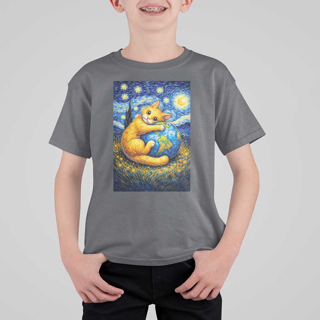 Earth Day T Shirt For Kid Starry Night Cat Hugging Earth