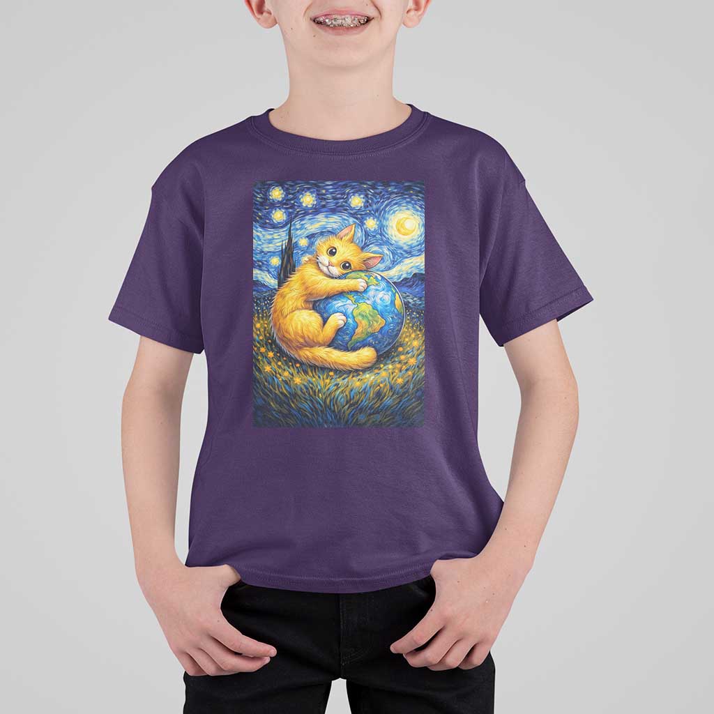 Earth Day T Shirt For Kid Starry Night Cat Hugging Earth