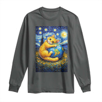 Earth Day Long Sleeve Shirt Starry Night Cat Hugging Earth