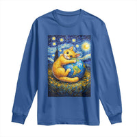 Earth Day Long Sleeve Shirt Starry Night Cat Hugging Earth