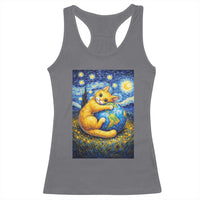 Earth Day Racerback Tank Top Starry Night Cat Hugging Earth