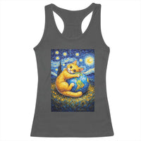 Earth Day Racerback Tank Top Starry Night Cat Hugging Earth