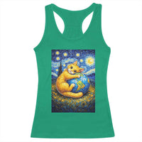 Earth Day Racerback Tank Top Starry Night Cat Hugging Earth