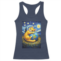 Earth Day Racerback Tank Top Starry Night Cat Hugging Earth
