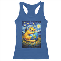 Earth Day Racerback Tank Top Starry Night Cat Hugging Earth