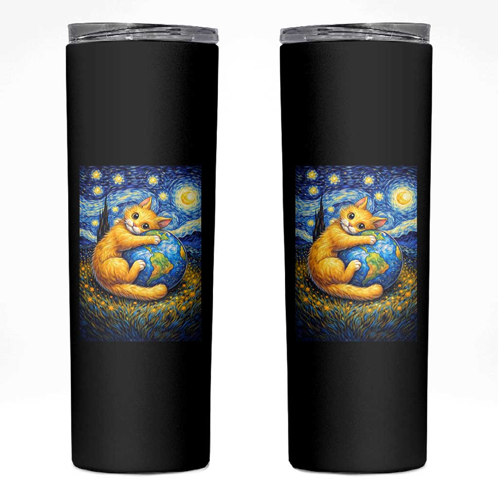 Earth Day Skinny Tumbler Starry Night Cat Hugging Earth