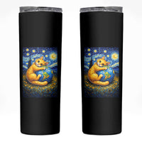 Earth Day Skinny Tumbler Starry Night Cat Hugging Earth