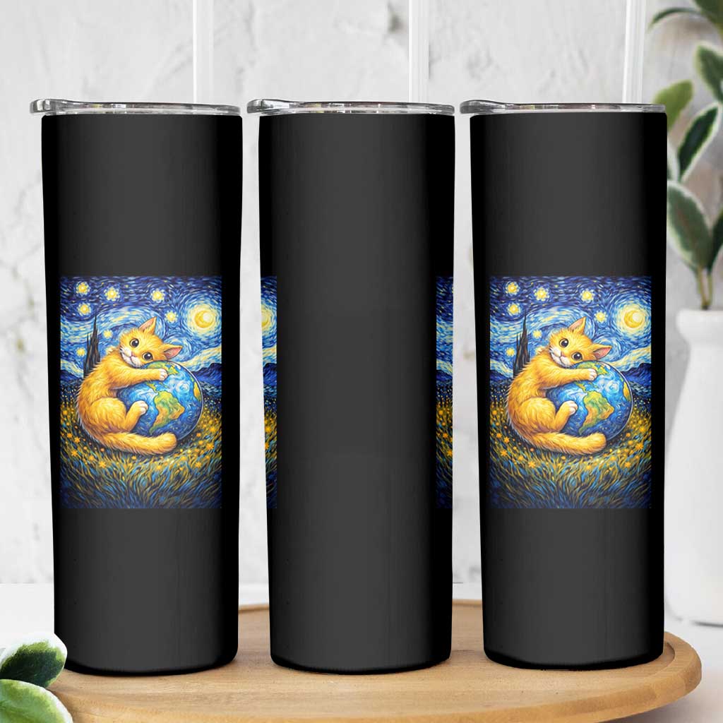 Earth Day Skinny Tumbler Starry Night Cat Hugging Earth