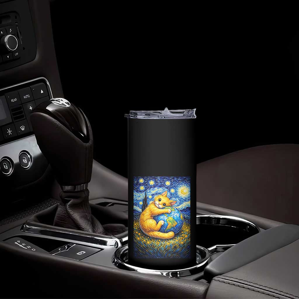 Earth Day Skinny Tumbler Starry Night Cat Hugging Earth