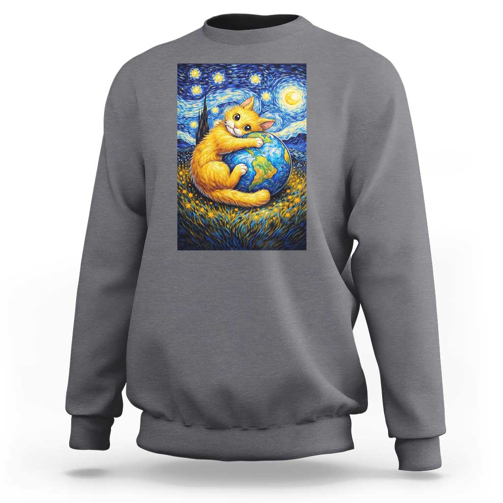 Earth Day Sweatshirt Starry Night Cat Hugging Earth