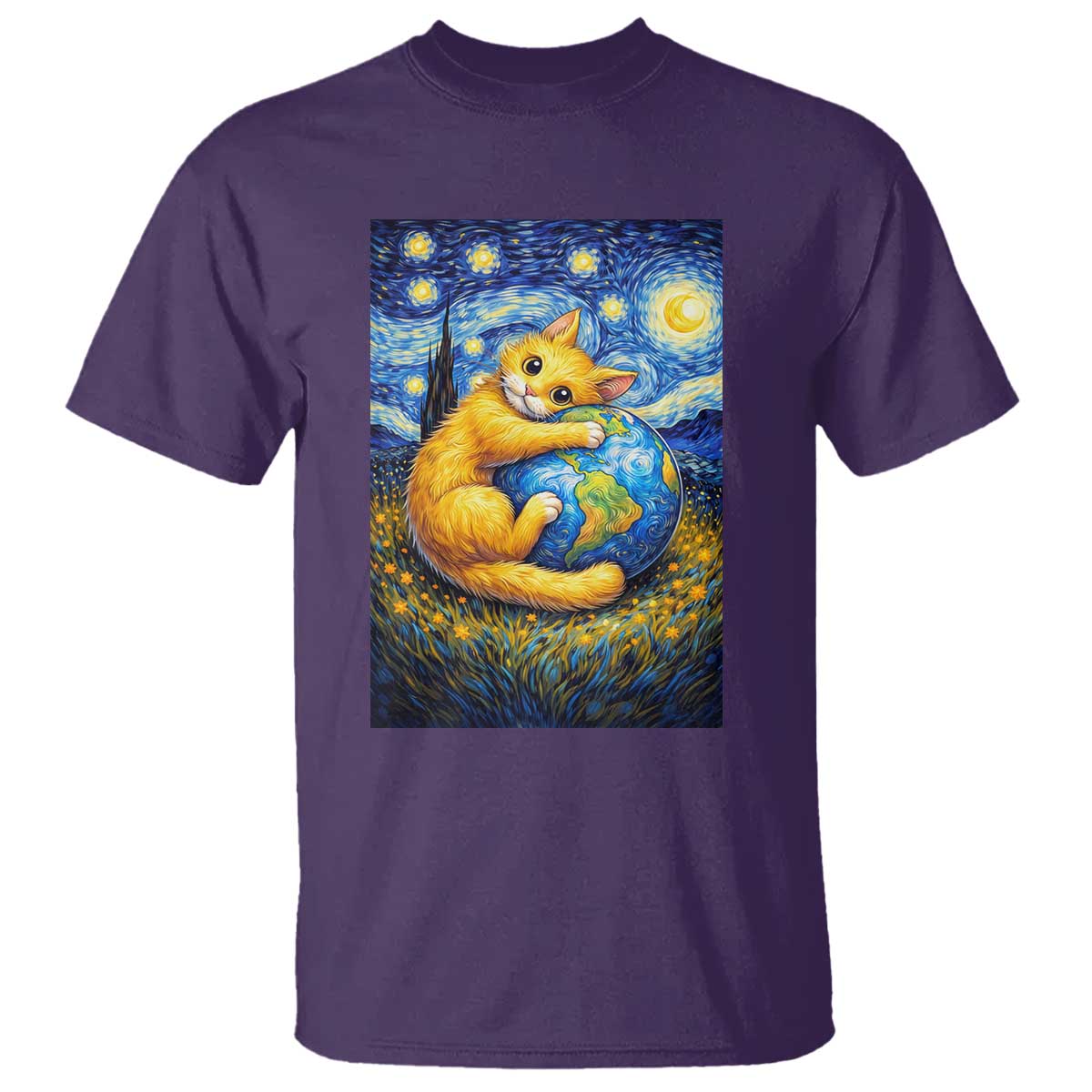 Earth Day T Shirt Starry Night Cat Hugging Earth