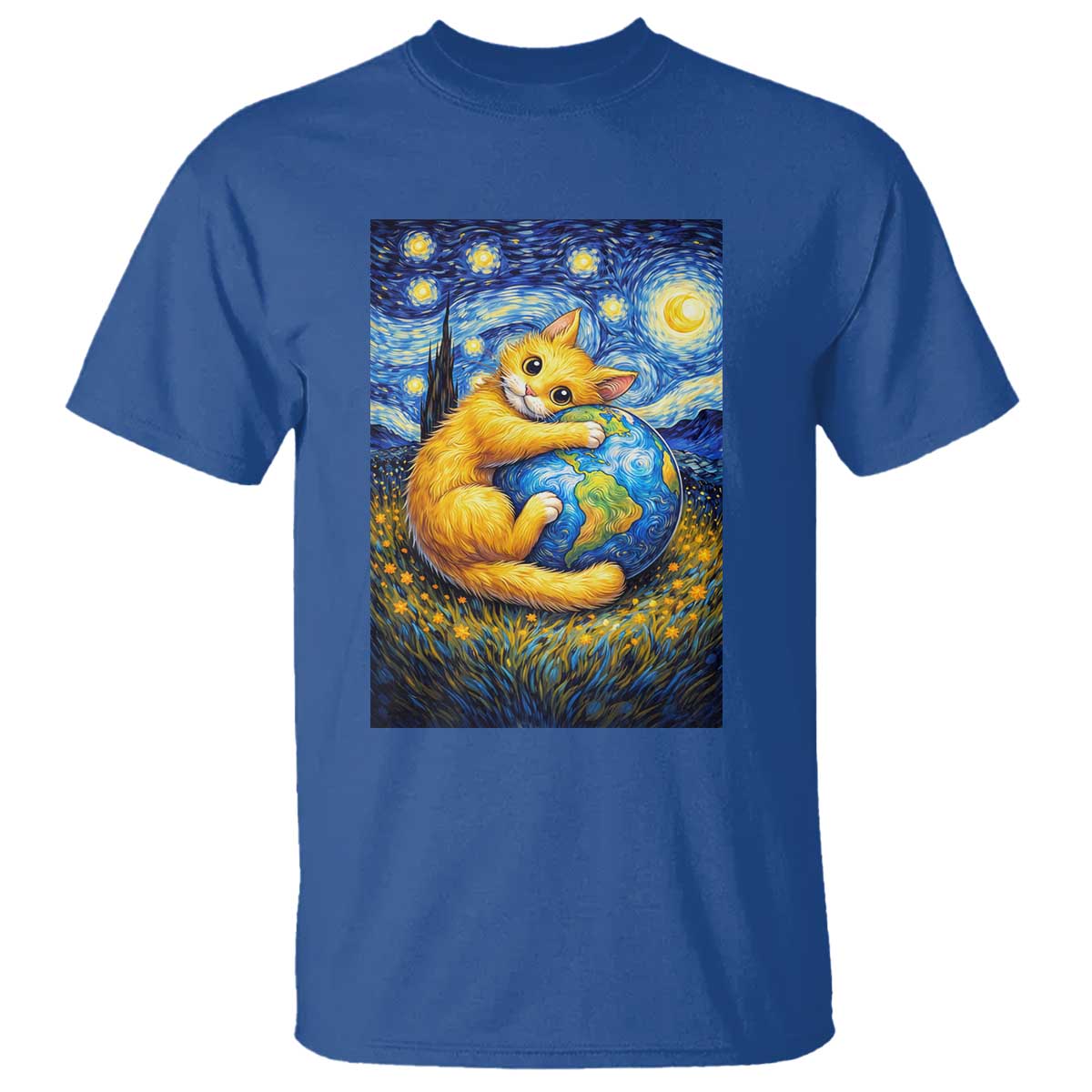 Earth Day T Shirt Starry Night Cat Hugging Earth