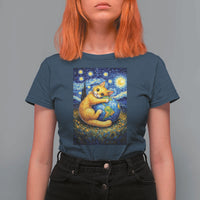 Earth Day T Shirt For Women Starry Night Cat Hugging Earth