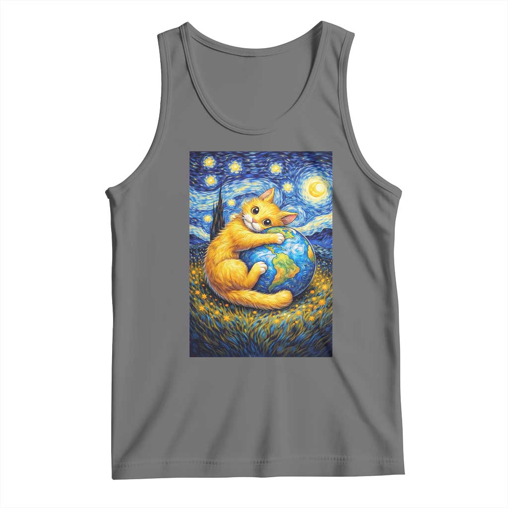 Earth Day Tank Top Starry Night Cat Hugging Earth