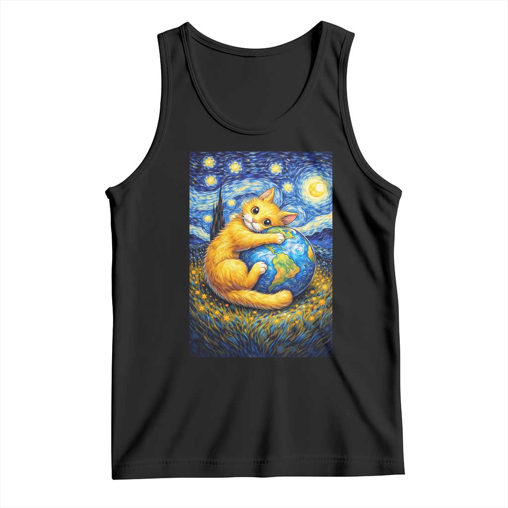 Earth Day Tank Top Starry Night Cat Hugging Earth