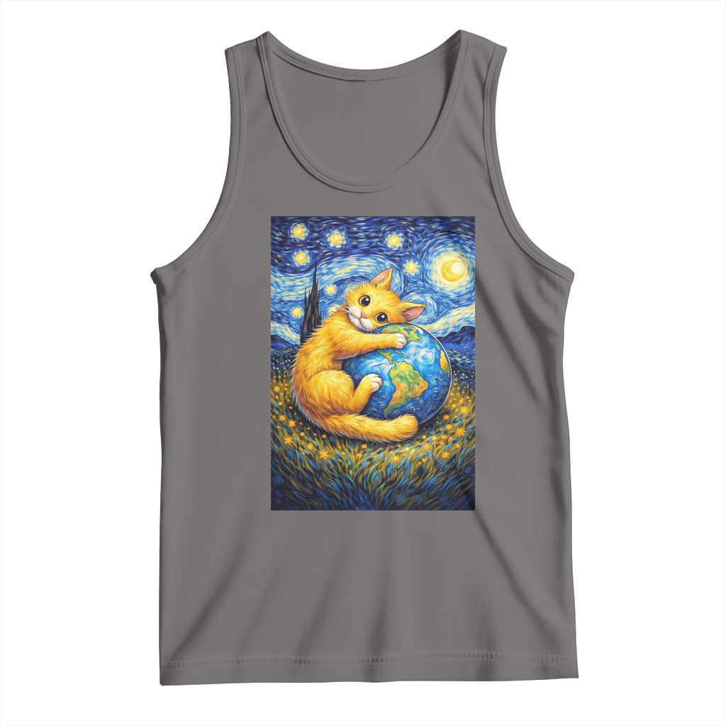Earth Day Tank Top Starry Night Cat Hugging Earth