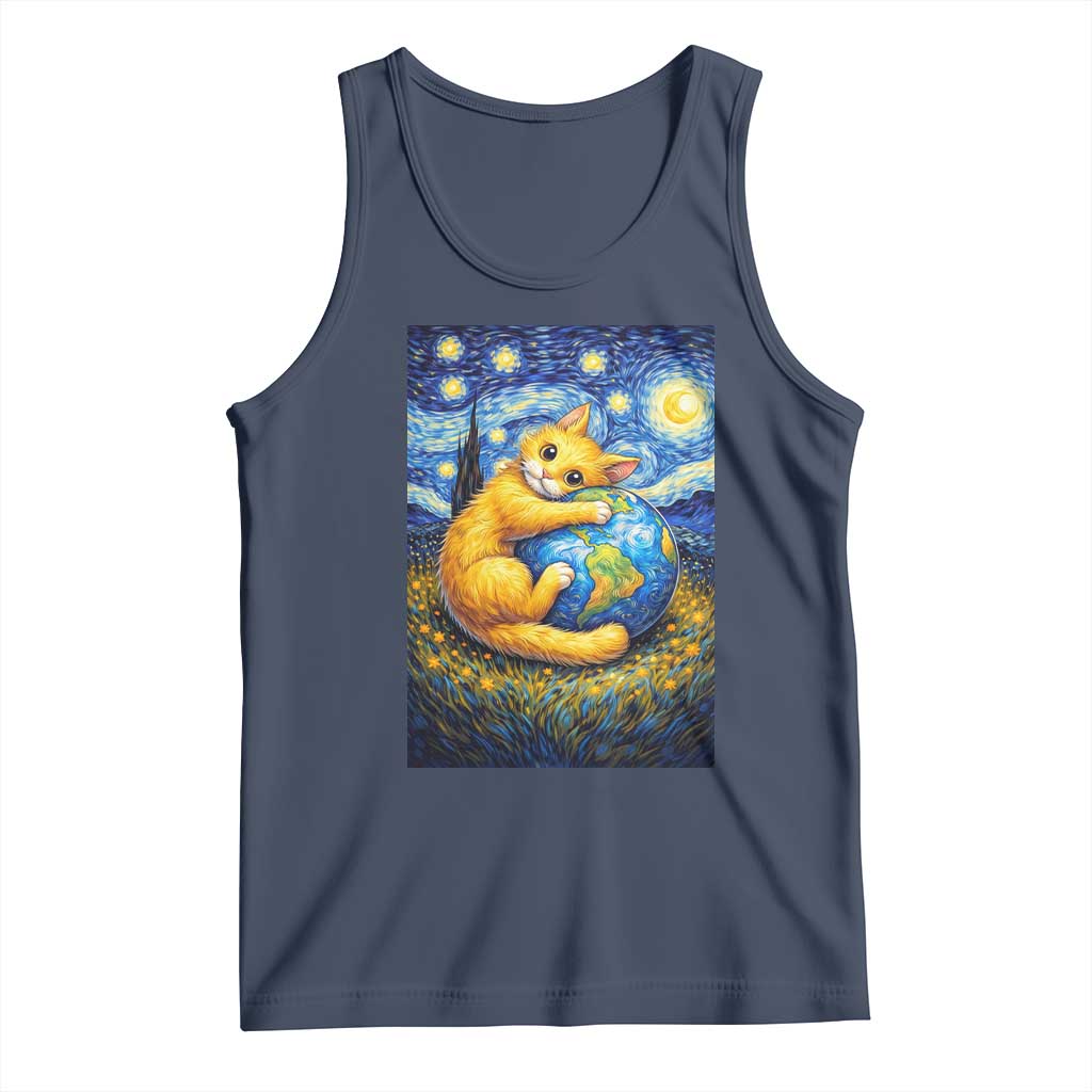 Earth Day Tank Top Starry Night Cat Hugging Earth