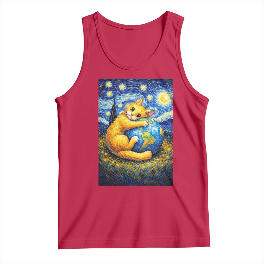 Earth Day Tank Top Starry Night Cat Hugging Earth