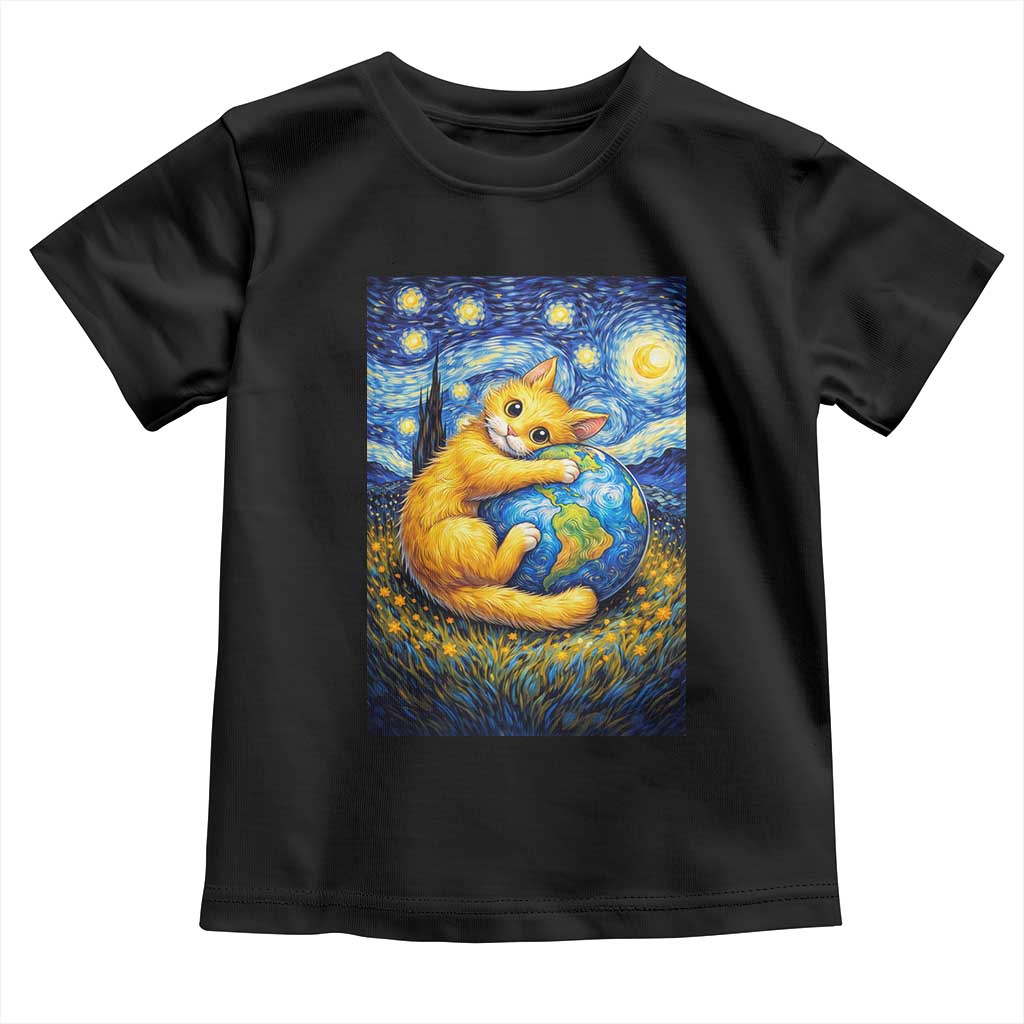 Earth Day Toddler T Shirt Starry Night Cat Hugging Earth
