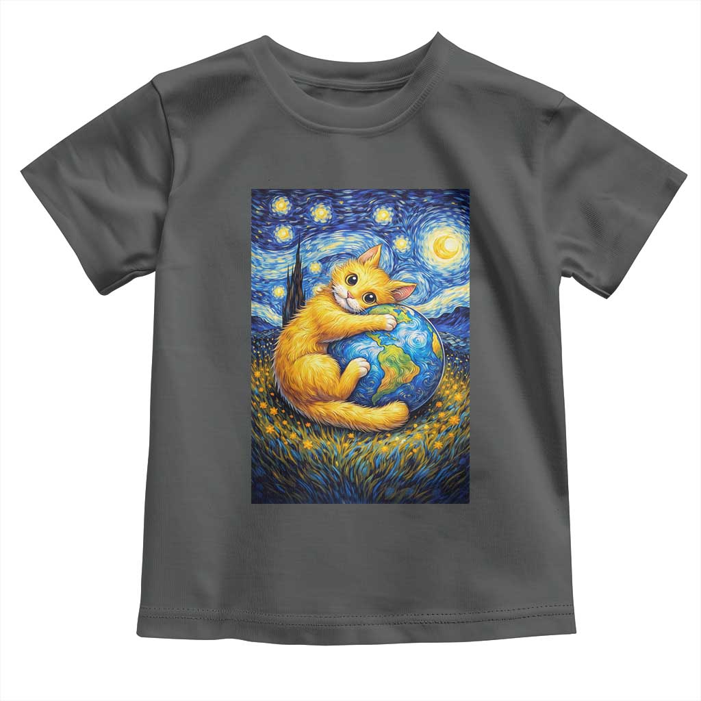 Earth Day Toddler T Shirt Starry Night Cat Hugging Earth