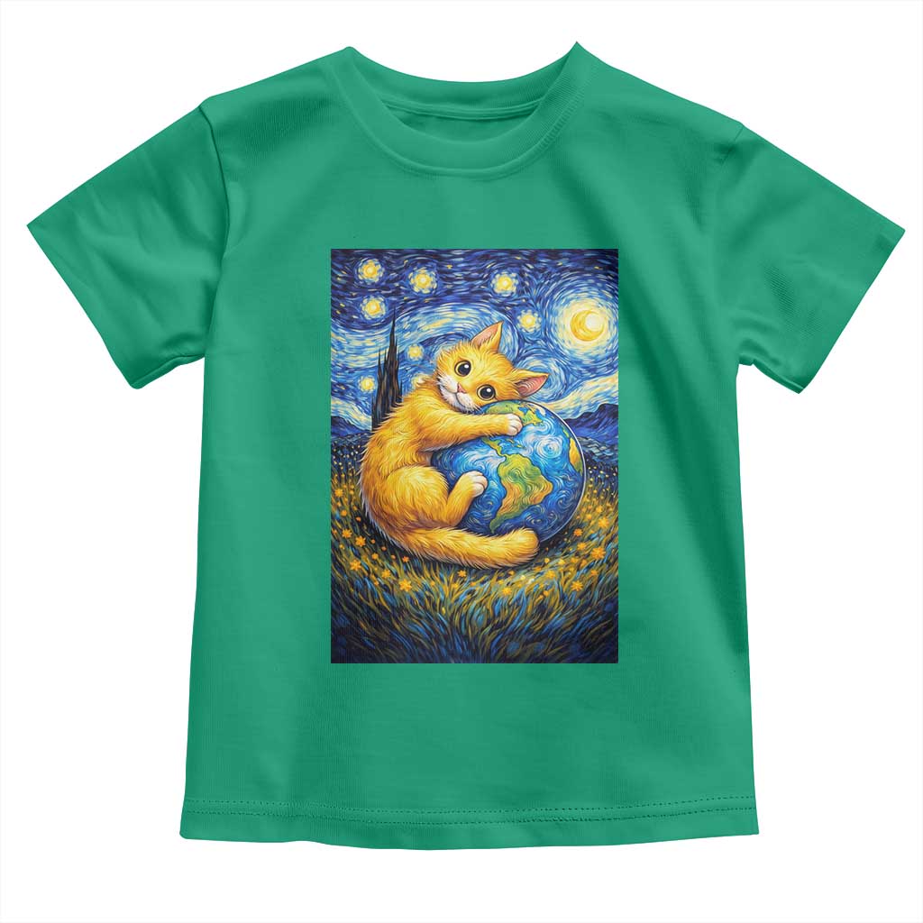 Earth Day Toddler T Shirt Starry Night Cat Hugging Earth