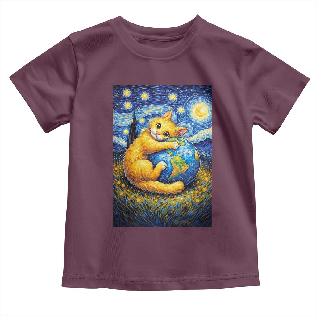 Earth Day Toddler T Shirt Starry Night Cat Hugging Earth