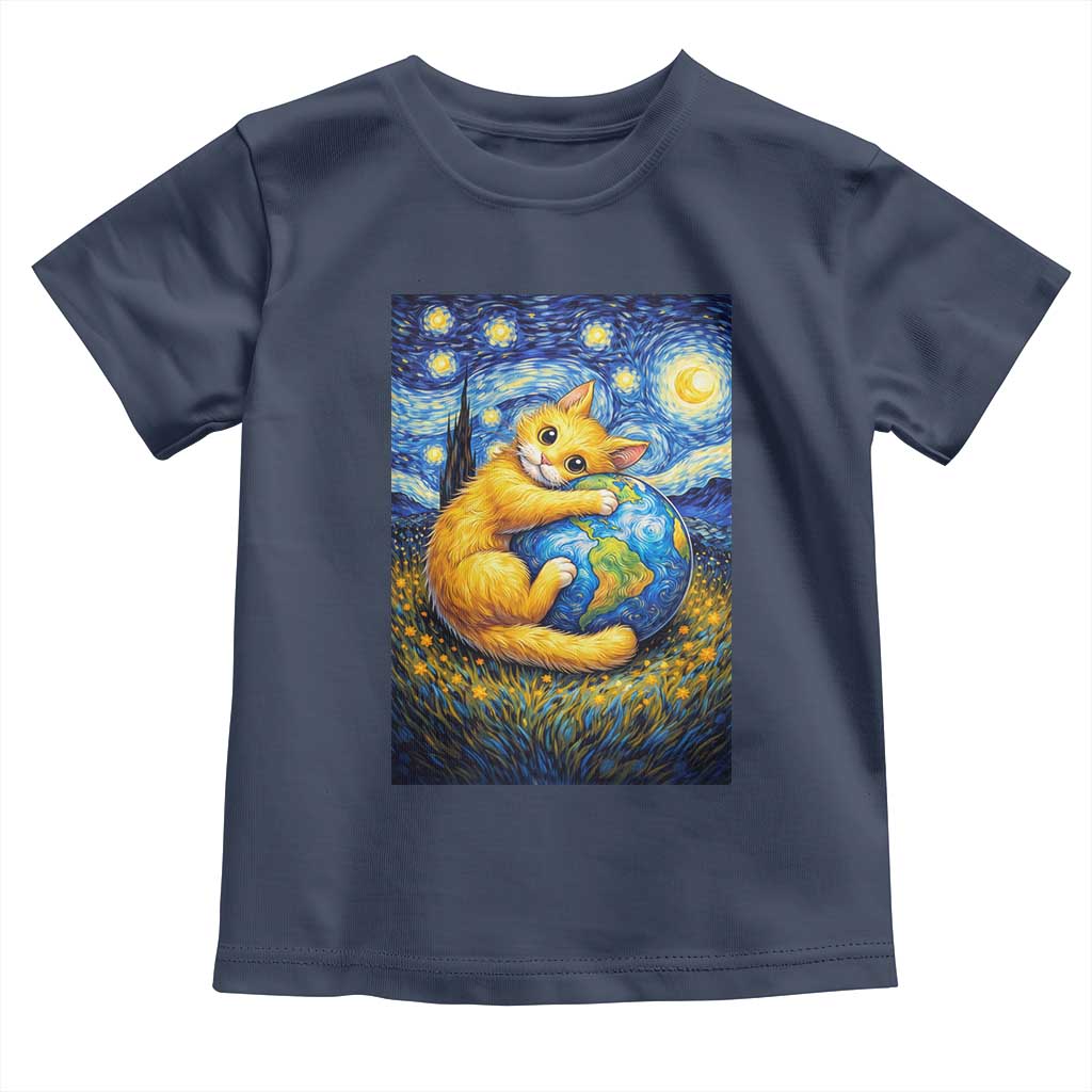 Earth Day Toddler T Shirt Starry Night Cat Hugging Earth
