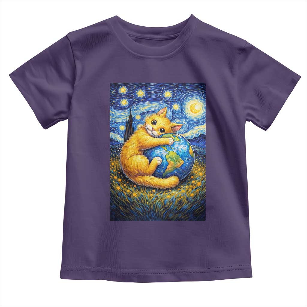 Earth Day Toddler T Shirt Starry Night Cat Hugging Earth