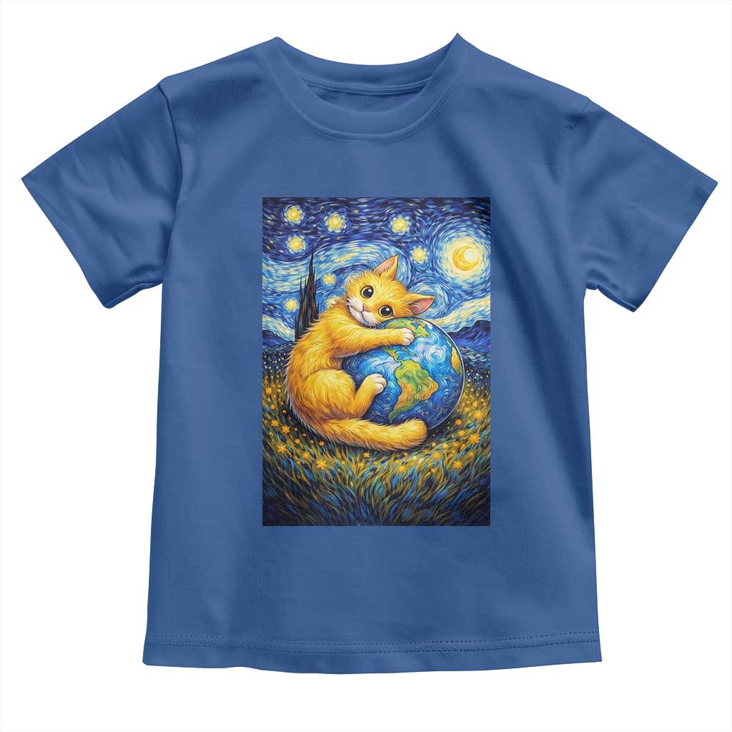 Earth Day Toddler T Shirt Starry Night Cat Hugging Earth