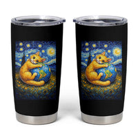 Earth Day Tumbler Cup Starry Night Cat Hugging Earth