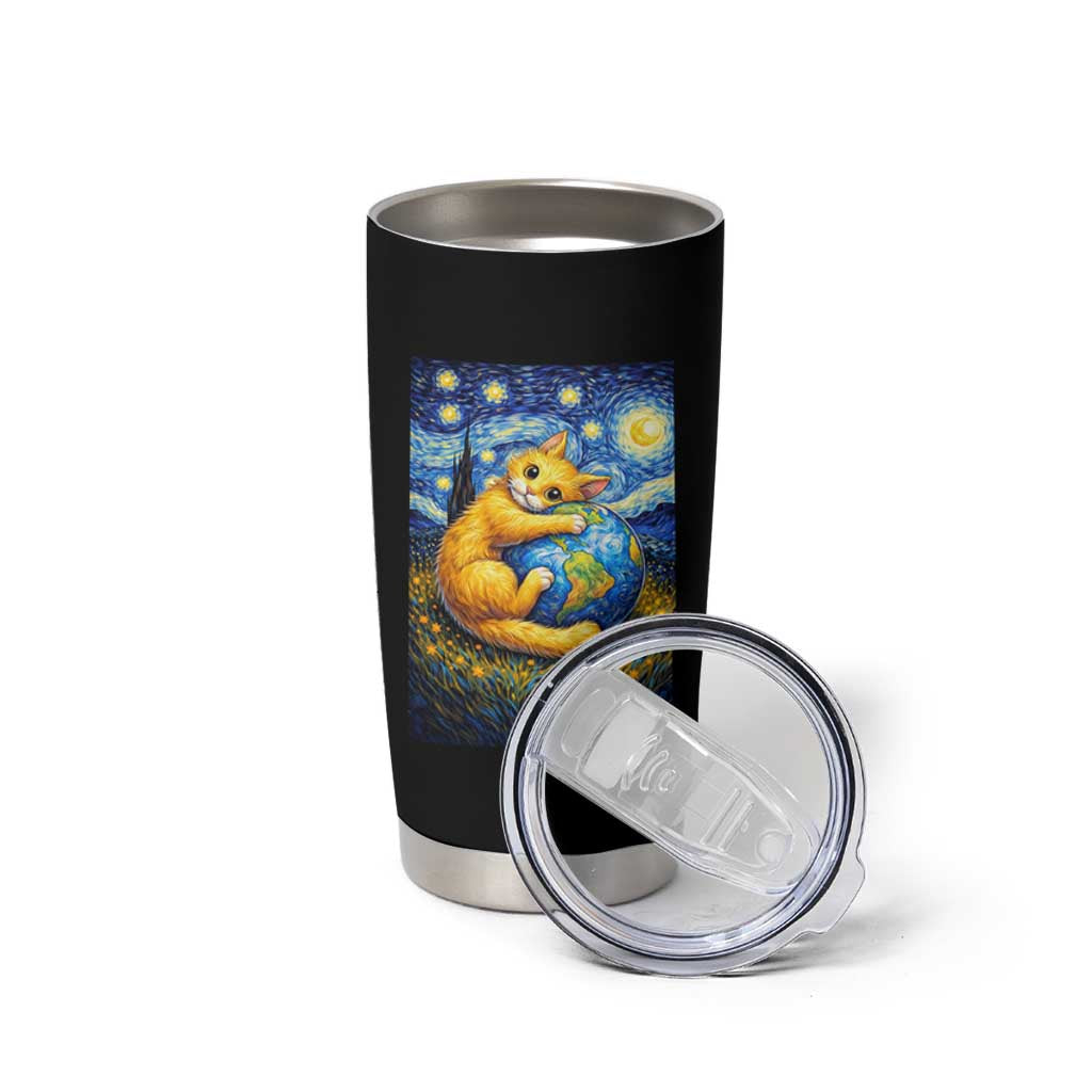 Earth Day Tumbler Cup Starry Night Cat Hugging Earth