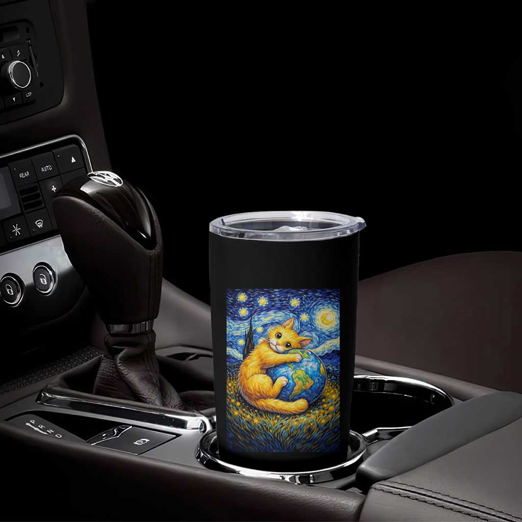 Earth Day Tumbler Cup Starry Night Cat Hugging Earth