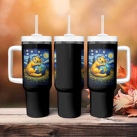 Earth Day Tumbler With Handle Starry Night Cat Hugging Earth