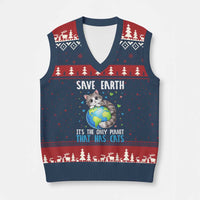 Earth Day V-Neck Knit Sweater Vest Save Earth Its The Only Planet With Cats