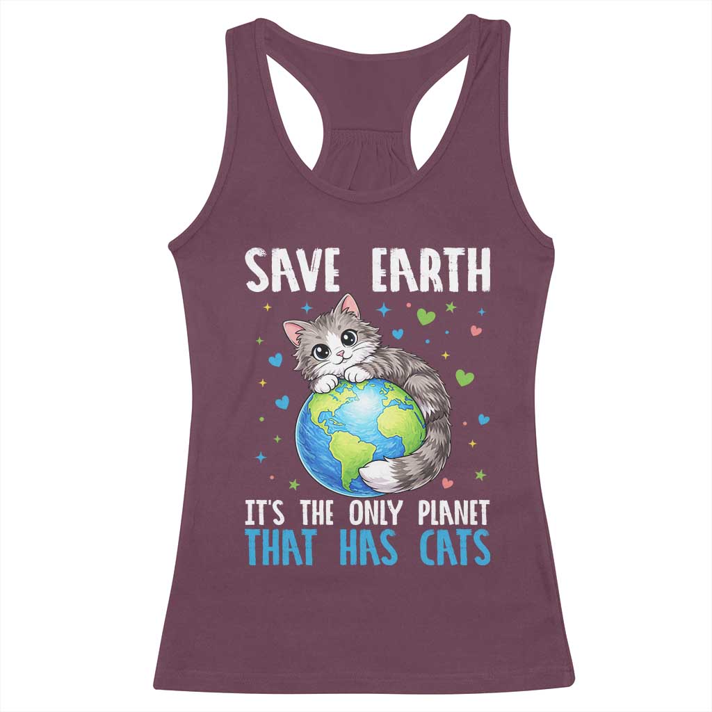 Earth Day Racerback Tank Top Save Earth Its The Only Planet With Cats