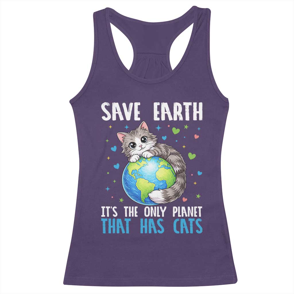 Earth Day Racerback Tank Top Save Earth Its The Only Planet With Cats