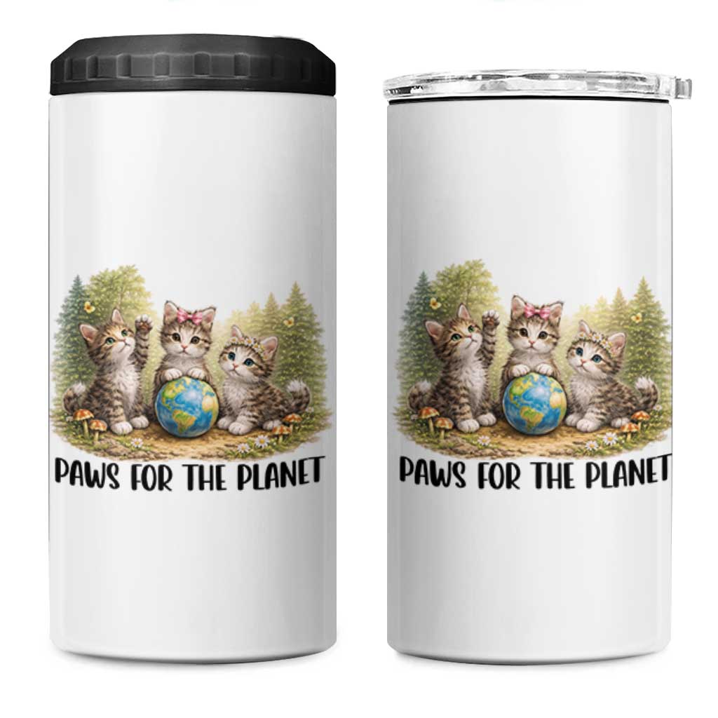 Earth Day Cat Lover 4 in 1 Can Cooler Tumbler Paws For The Planet