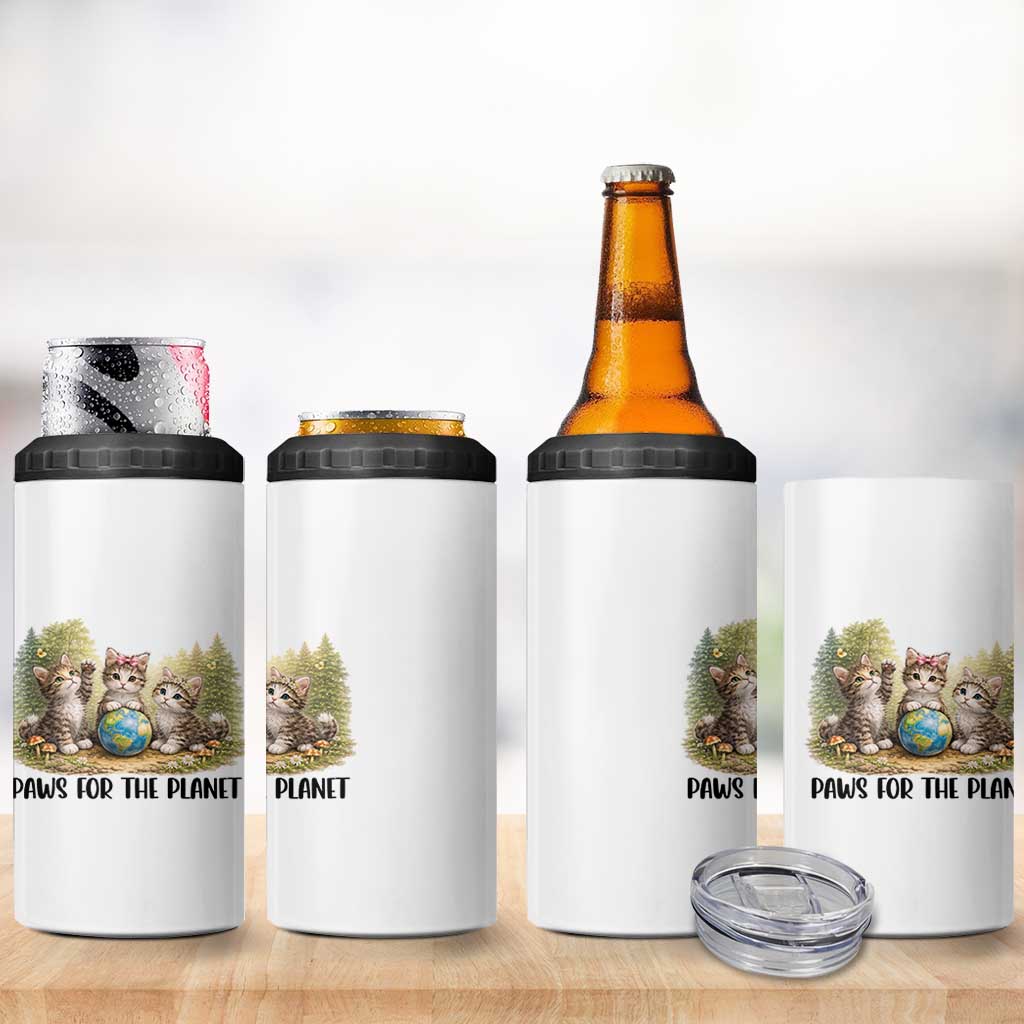Earth Day Cat Lover 4 in 1 Can Cooler Tumbler Paws For The Planet