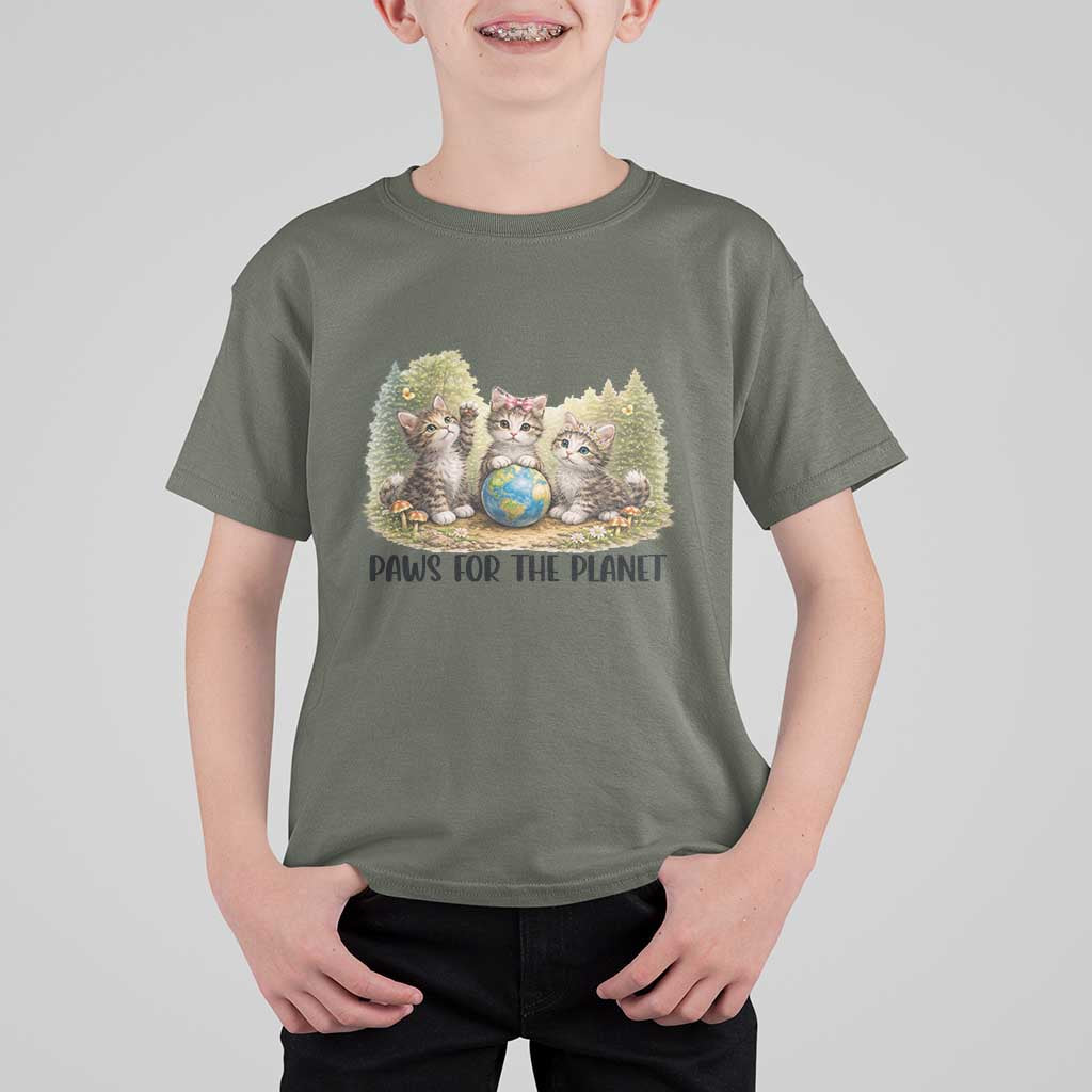 Earth Day Cat Lover T Shirt For Kid Paws For The Planet