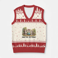 Earth Day Cat Lover V-Neck Knit Sweater Vest Paws For The Planet