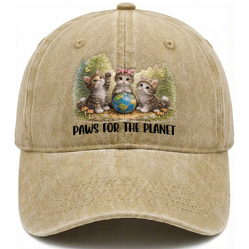 Earth Day Cat Lover Washed Cotton Baseball Cap Paws For The Planet